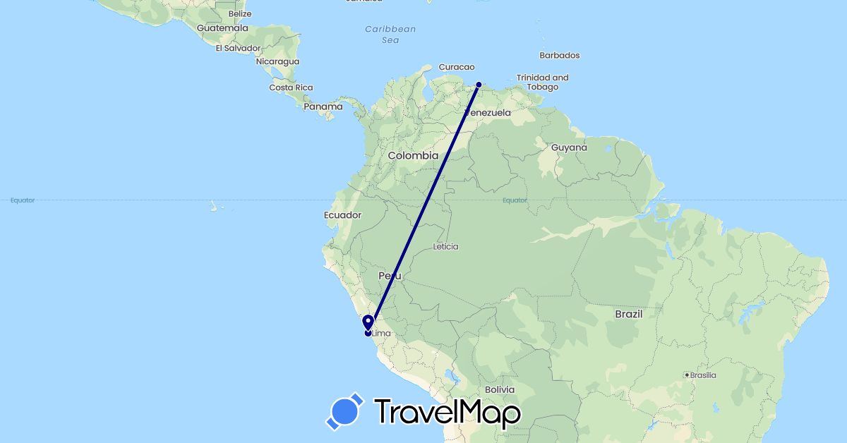 TravelMap itinerary: driving in Peru, Venezuela (South America)